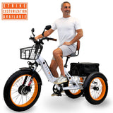 3SCORE MIA Electric Folding Tricycle for Adults with Fat Tires - 750W Motor and 48V Battery - Royal White