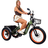 3SCORE Folding Etrike in Army Green combines compact storage with powerful rear drive mobility