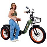 3SCORE Army Green Rear Drive Electric Trike crafted for wellness, balance, and steady rides