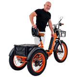 3SCORE Rear Drive Electric Trike in Charged Orange, foldable frame for healthy aging and mobility support
