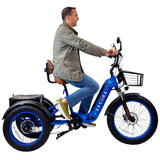 Electric Blue 3SCORE Rear Drive Electric Trike promoting healthy aging and comfort in the USA