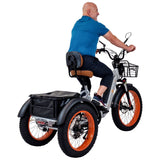 Comfort seat and rear drive motor on the 3SCORE Metallic Silver Etrike for premium ride quality