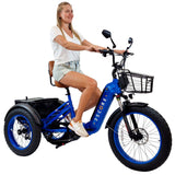 Electric Blue 3SCORE Etrike with rear drive motor for senior fitness and an active lifestyle.