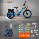 3SCORE MIA Fat Tire Electric Trike measures folded and unfolded rider sizes