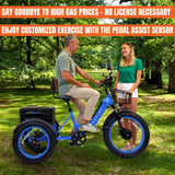 3SCORE MIA Electric Folding Tricycle for Adults with Fat Tires - 750W Motor and 48V Battery - Electric Blue