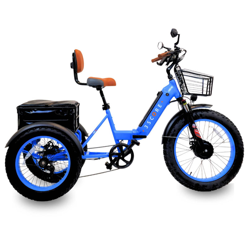 3SCORE MIA Single Battery Fat Tires Folding Tricycle Electric Blue 3scorecorp