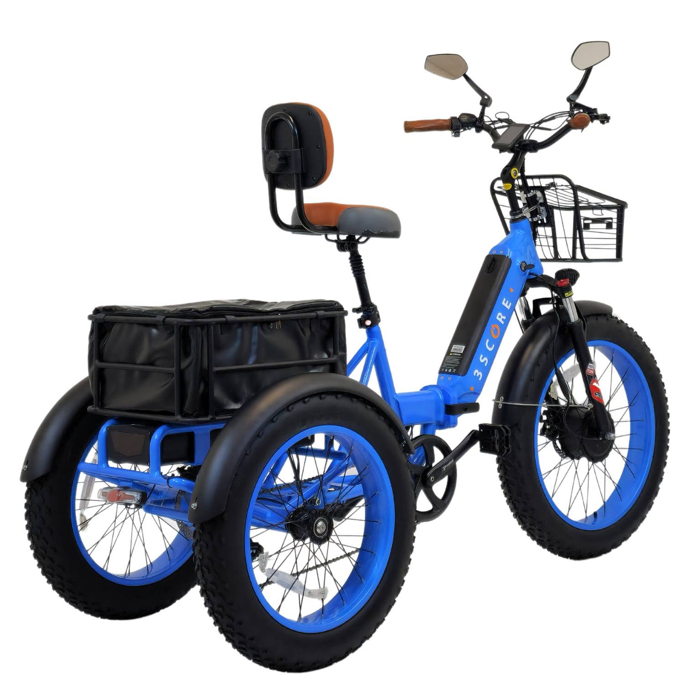 3SCORE Dual Batteries Fat Tires Folding Tricycle Electric Blue 3scorecorp