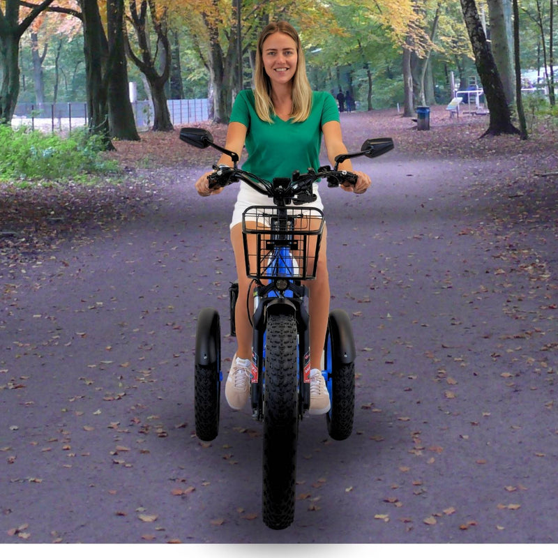 3SCORE MIA Electric Folding Tricycle for Adults with Fat Tires - 750W Motor and 48V Battery - Electric Blue