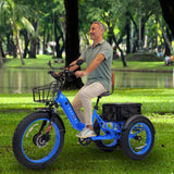 3SCORE MIA Electric Folding Tricycle for Adults with Fat Tires - 750W Motor and 48V Battery - Electric Blue