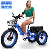 3SCORE MIA Electric Folding Tricycle for Adults with Fat Tires - 750W Motor and 48V Battery - Electric Blue
