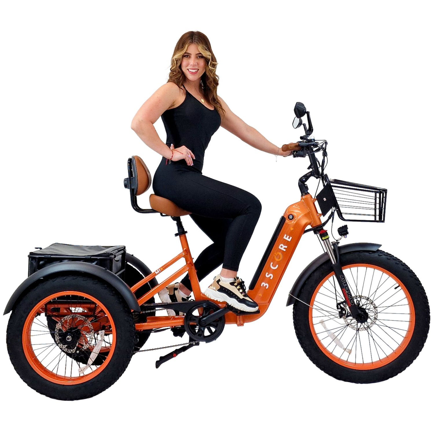 folding electric trike bicycle 3SCORE Rear Drive Foldable E-Trike – Charged Orange