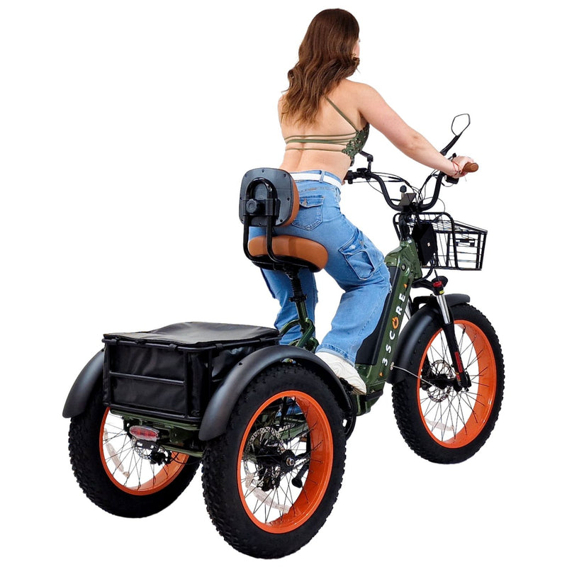Foldable 3SCORE Army Green Electric Trike designed for veterans seeking mobility and freedom