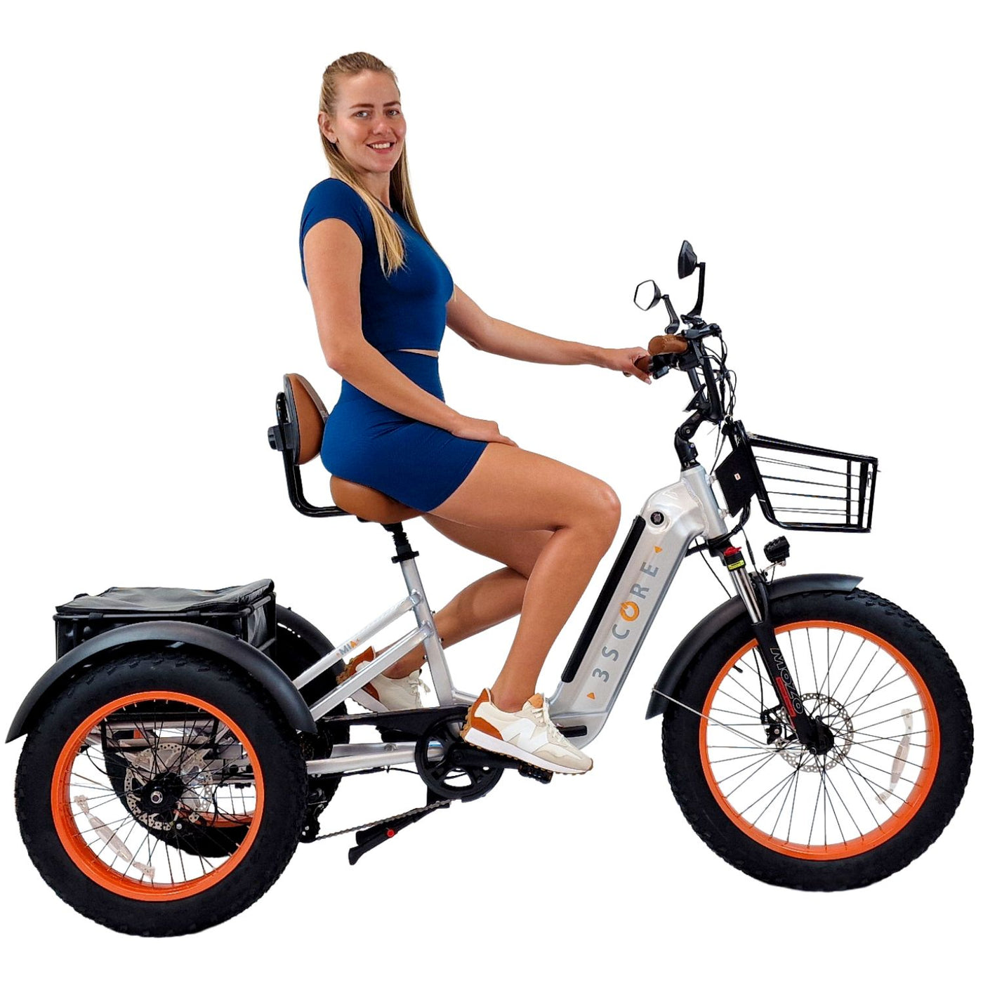 3SCORE Rear Drive Foldable E-Trike – Metallic Silver | 20Ah +