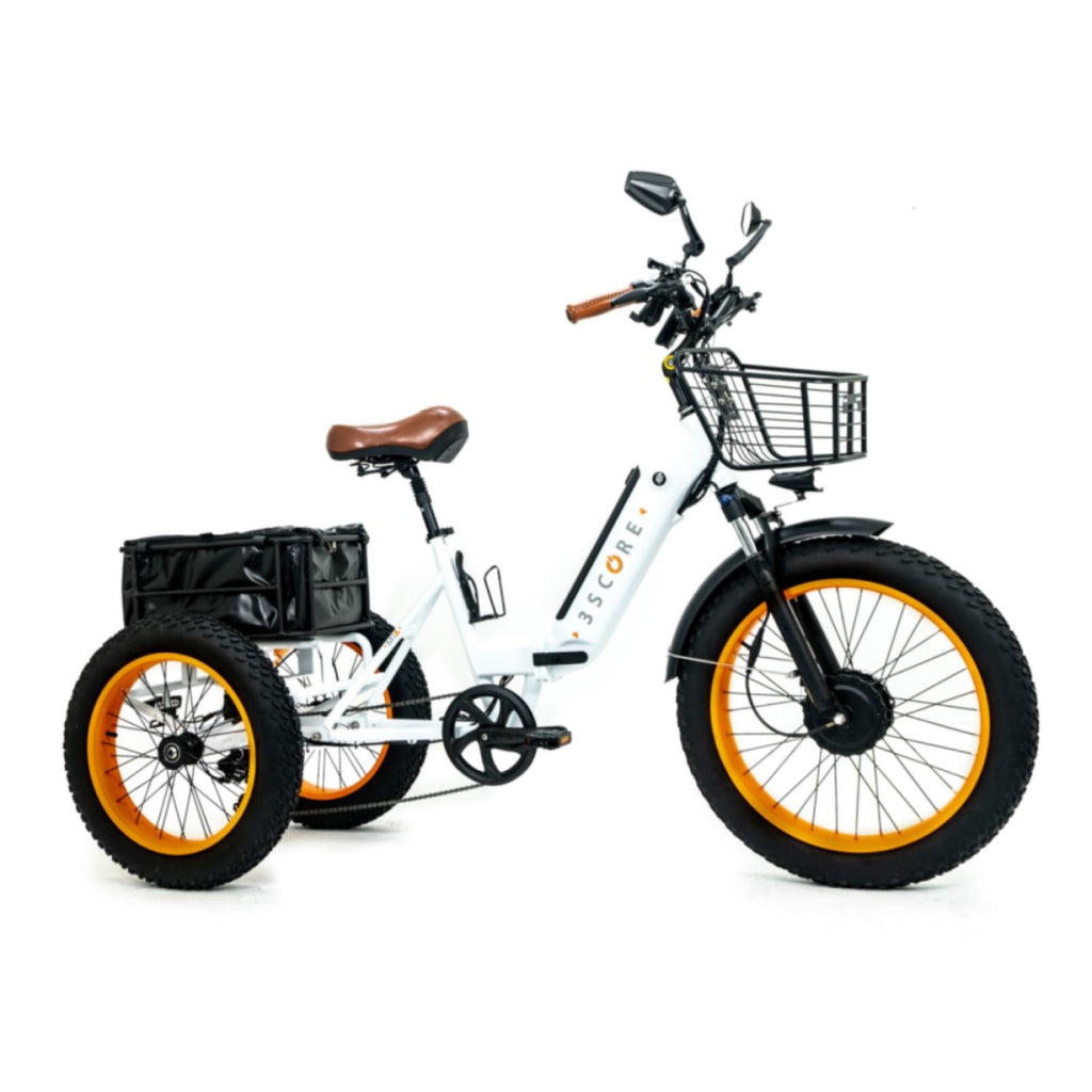 3SCORE MIA Electric Folding Tricycle for Adults with Fat Tires - 750W Motor  and 48V Battery - Royal White